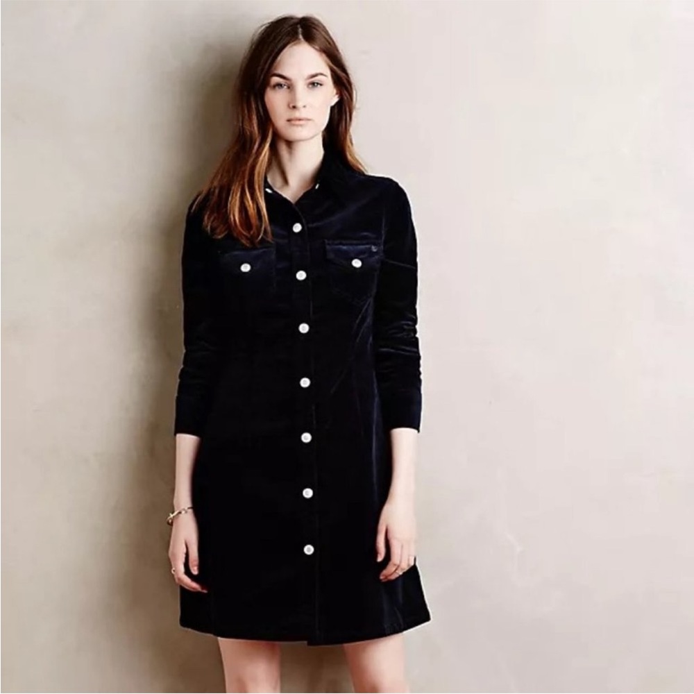 Alexa Chung for AG Navy Corduroy Long Sleeves A line Mini Dress